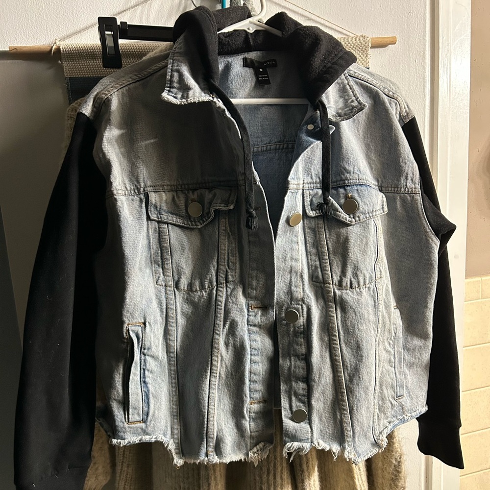 Aqua Jean jacket with hood size medium